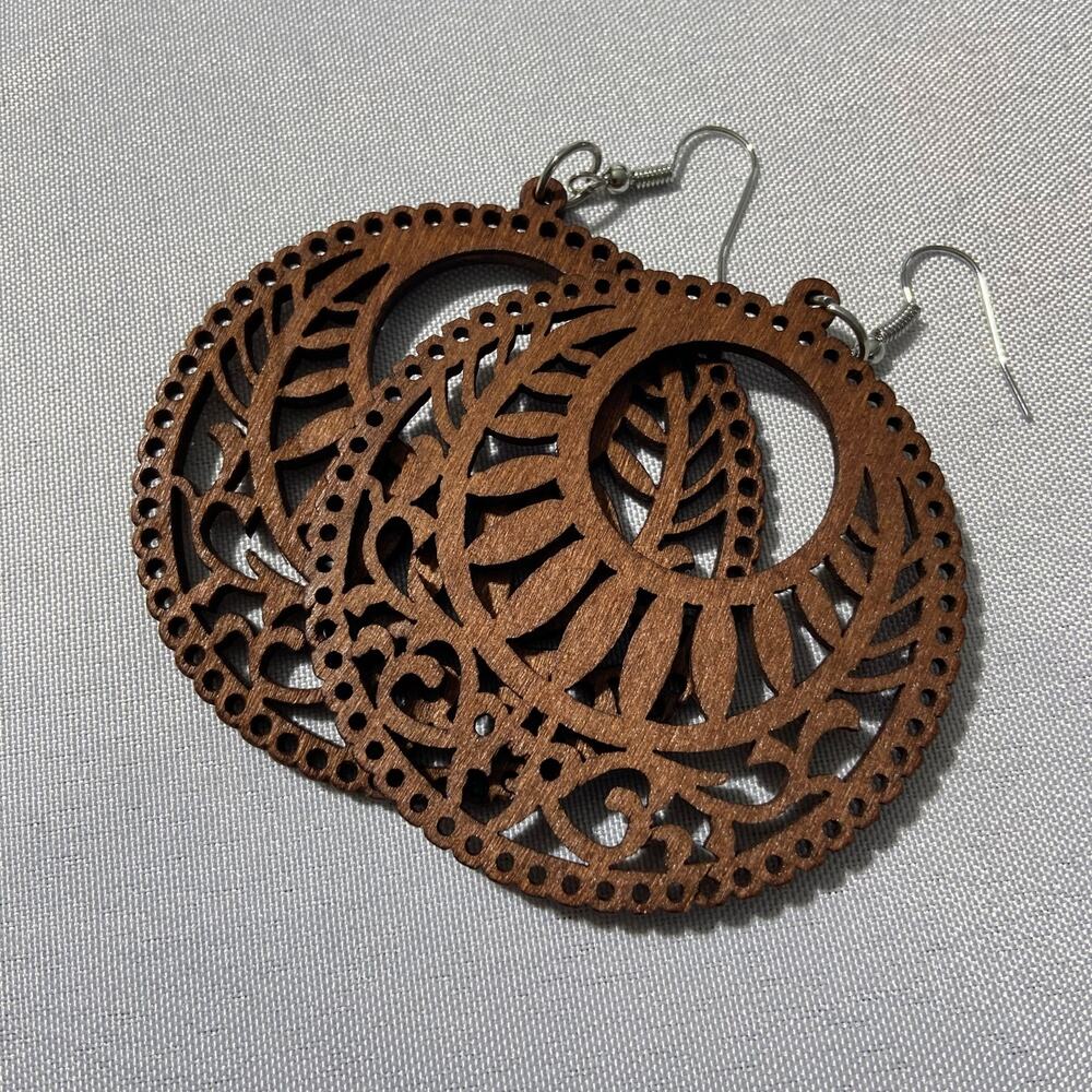 Boho Wooden Dangle Earrings Natural Wood Lightweight Statement Jewelry
